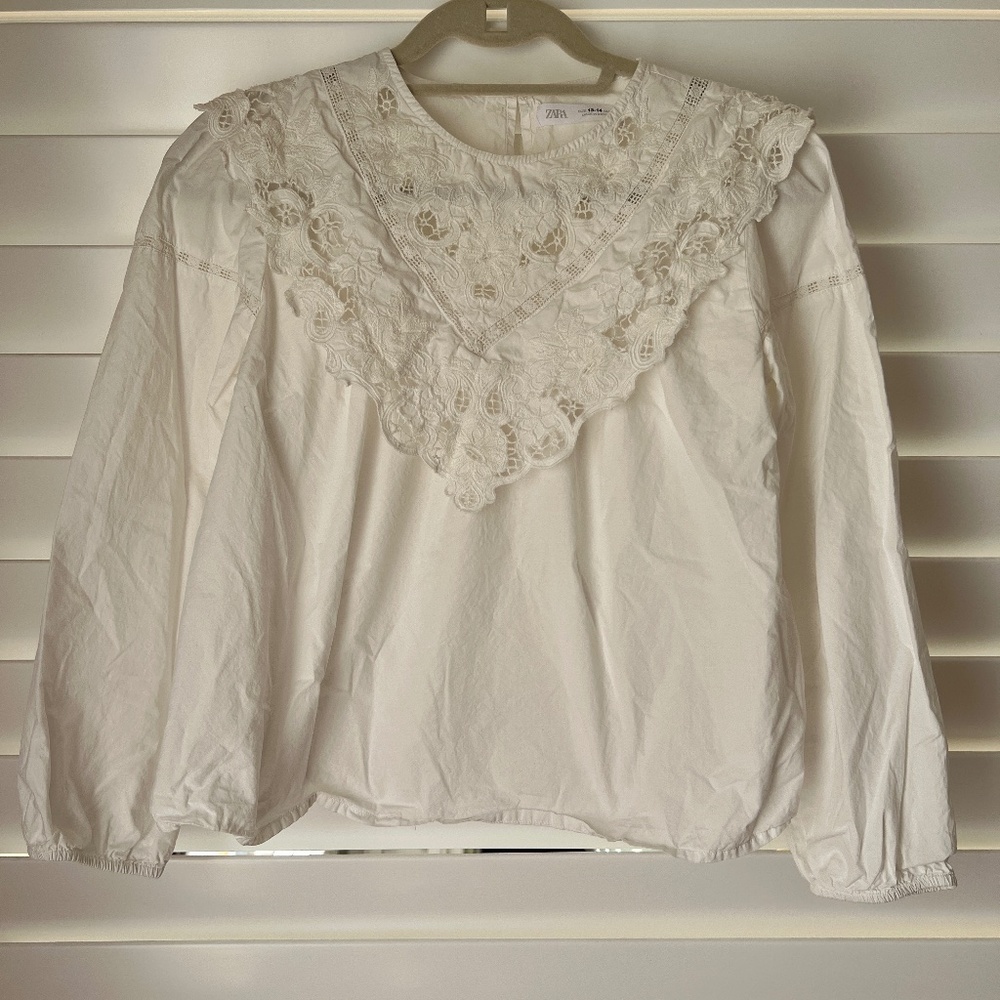 White Zara Lace Blouse Long Sleeve